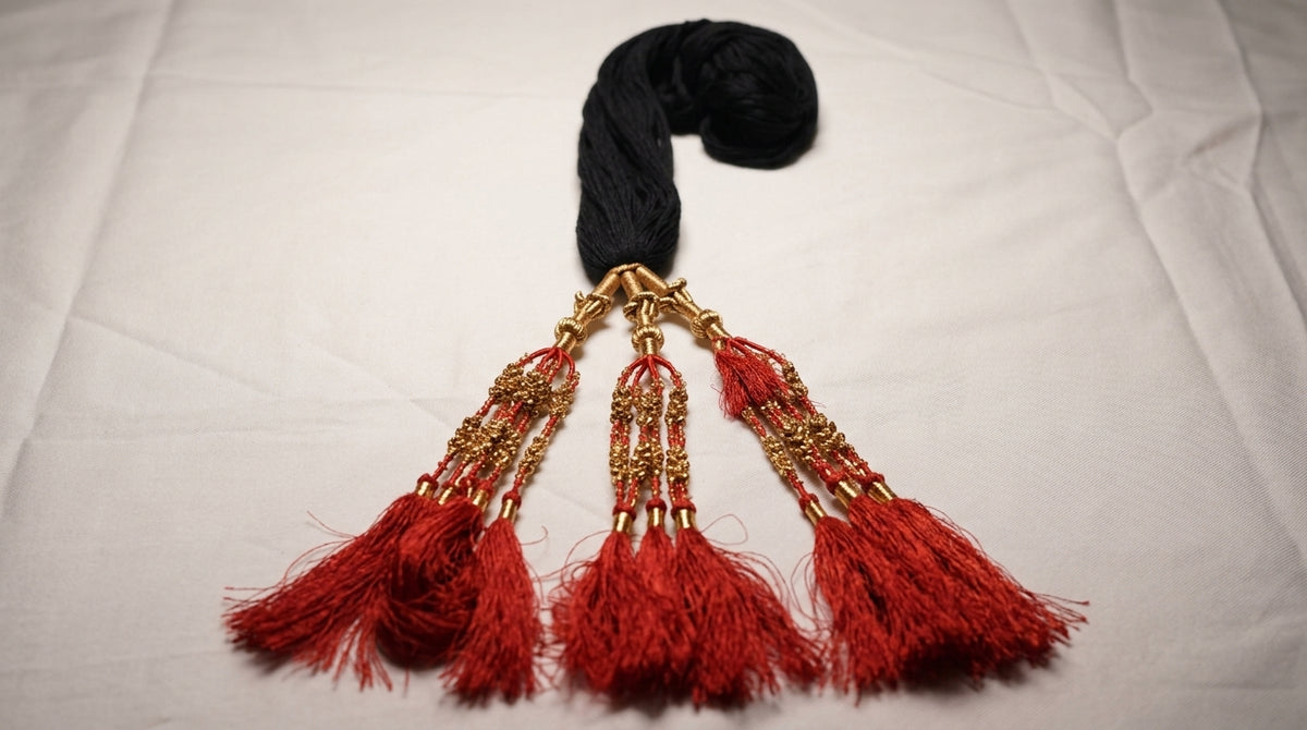 Premium Handcrafted Crimson Red & Gold Paranda – Traditional Punjabi Braid Extension with Silk Tassels