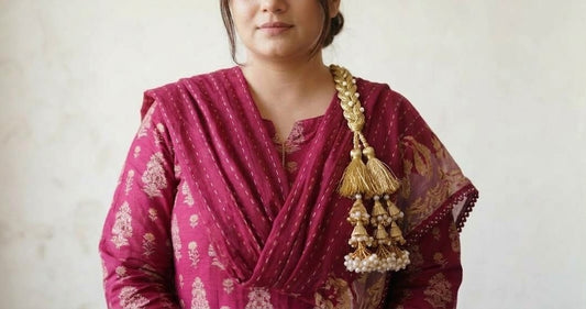 Premium Handcrafted Royal Gold Metallic Braided Paranda – Pearl Bunch Latkan Hair Accessory
