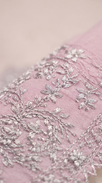 Powder Pink Lawn Kalidar Suit with Silver Floral Embroidery for Women