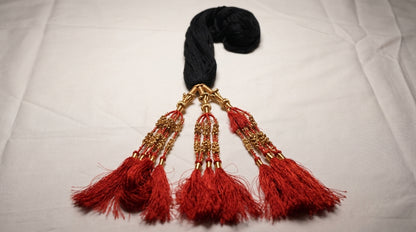 Premium Handcrafted Crimson Red & Gold Paranda – Traditional Punjabi Braid Extension with Silk Tassels