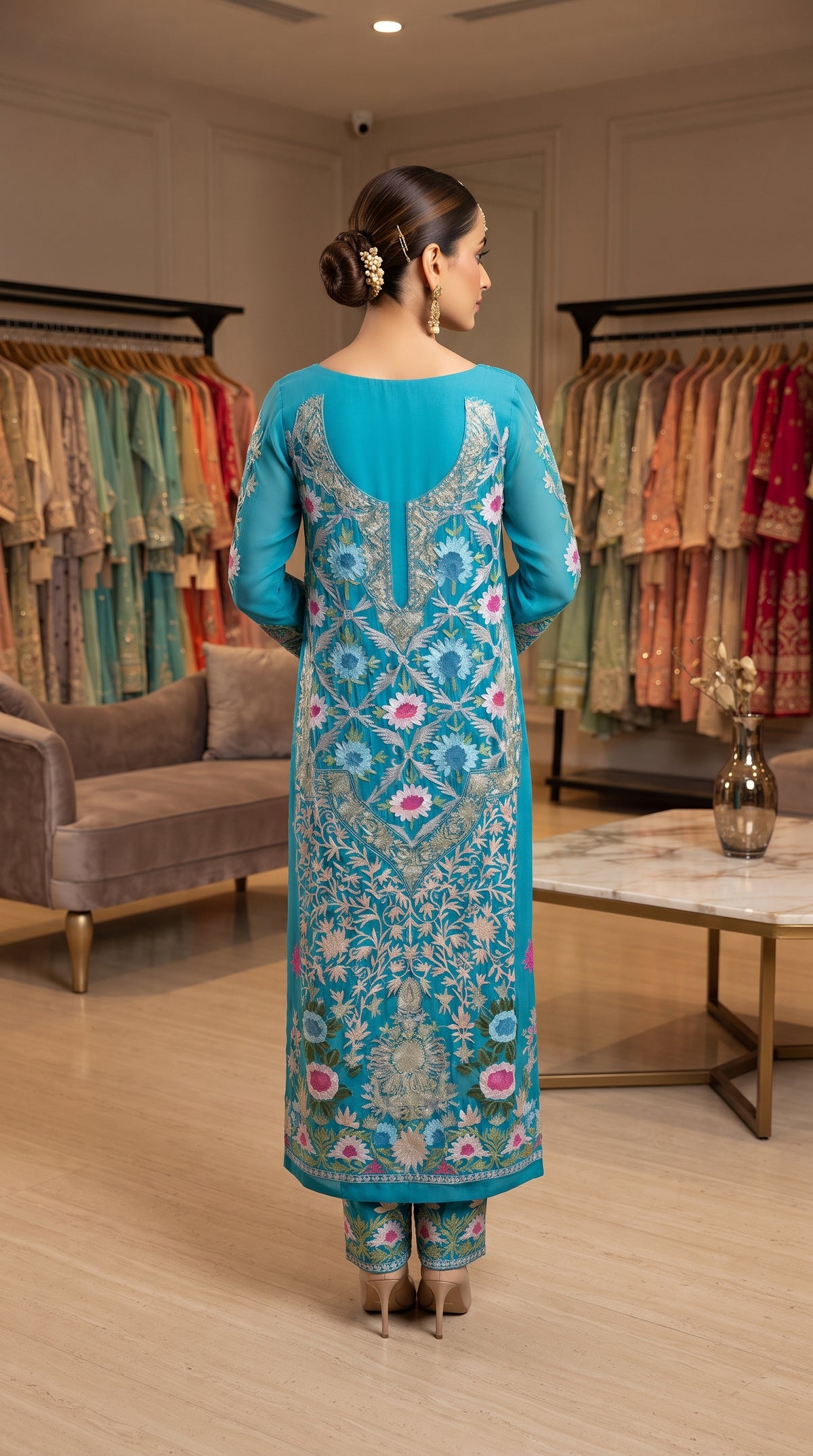 Luxury Teal Hand-Embroidered Salwar Kameez - Festive Wear for Ladies