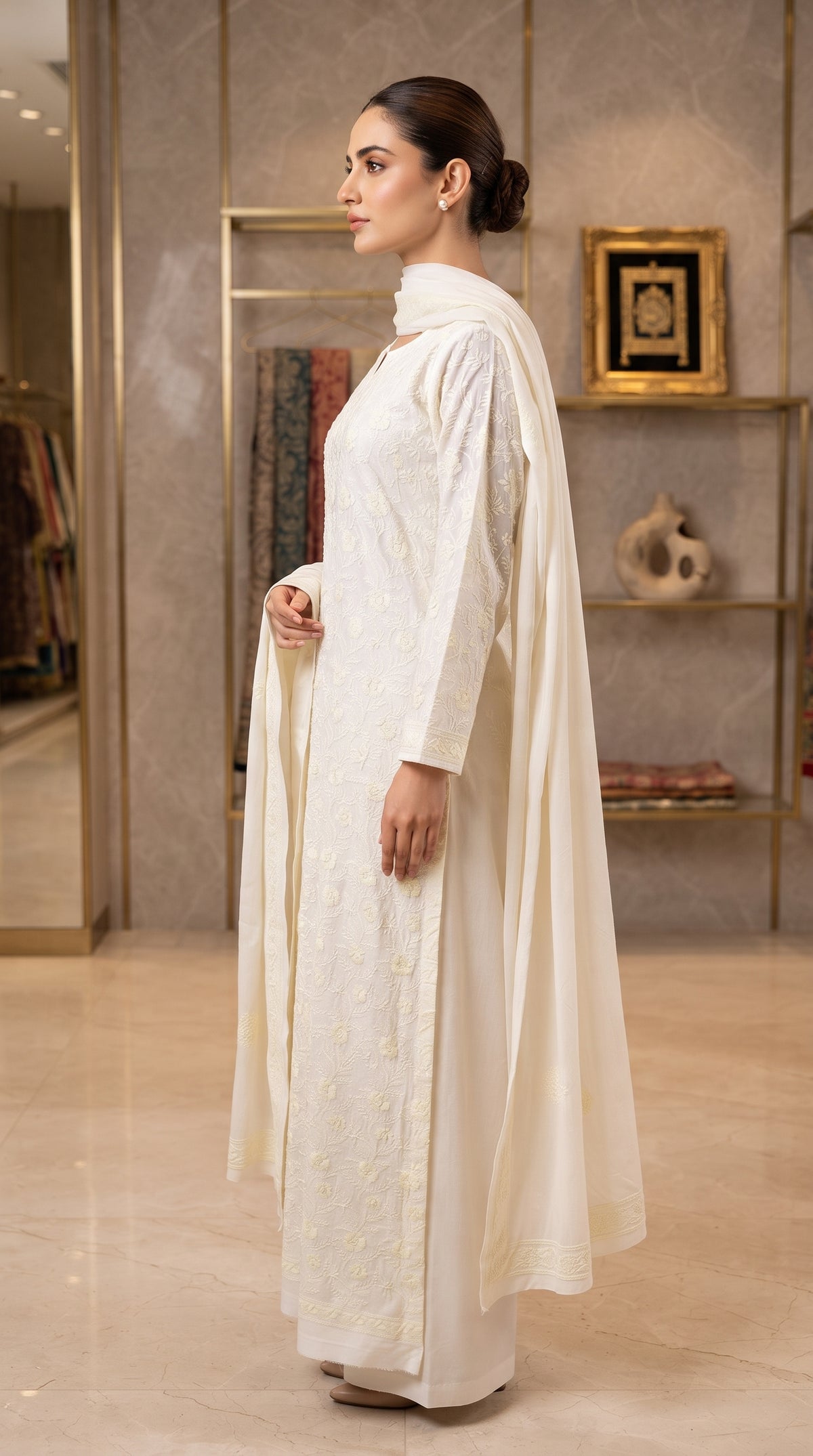 Handcrafted Kashmiri Embroidery & Shadow Work Kurta Dupatta Set