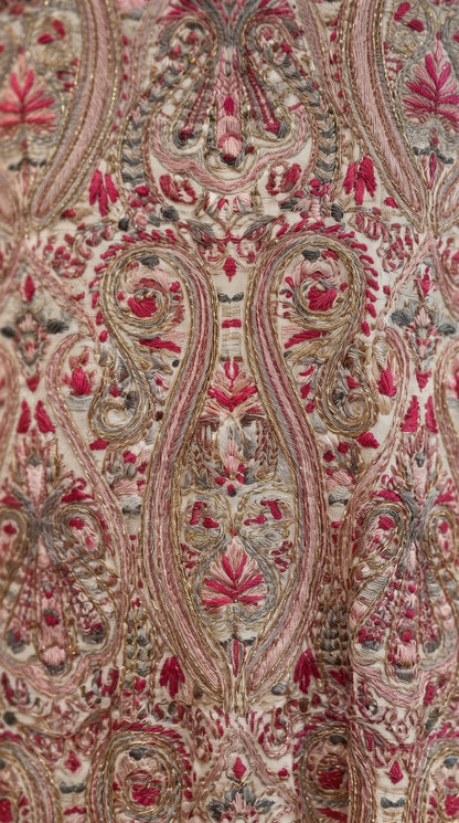 Luxury Ivory Pure Silk Chiffon Suit with Kashmiri Paisley Embroidery for Ladies