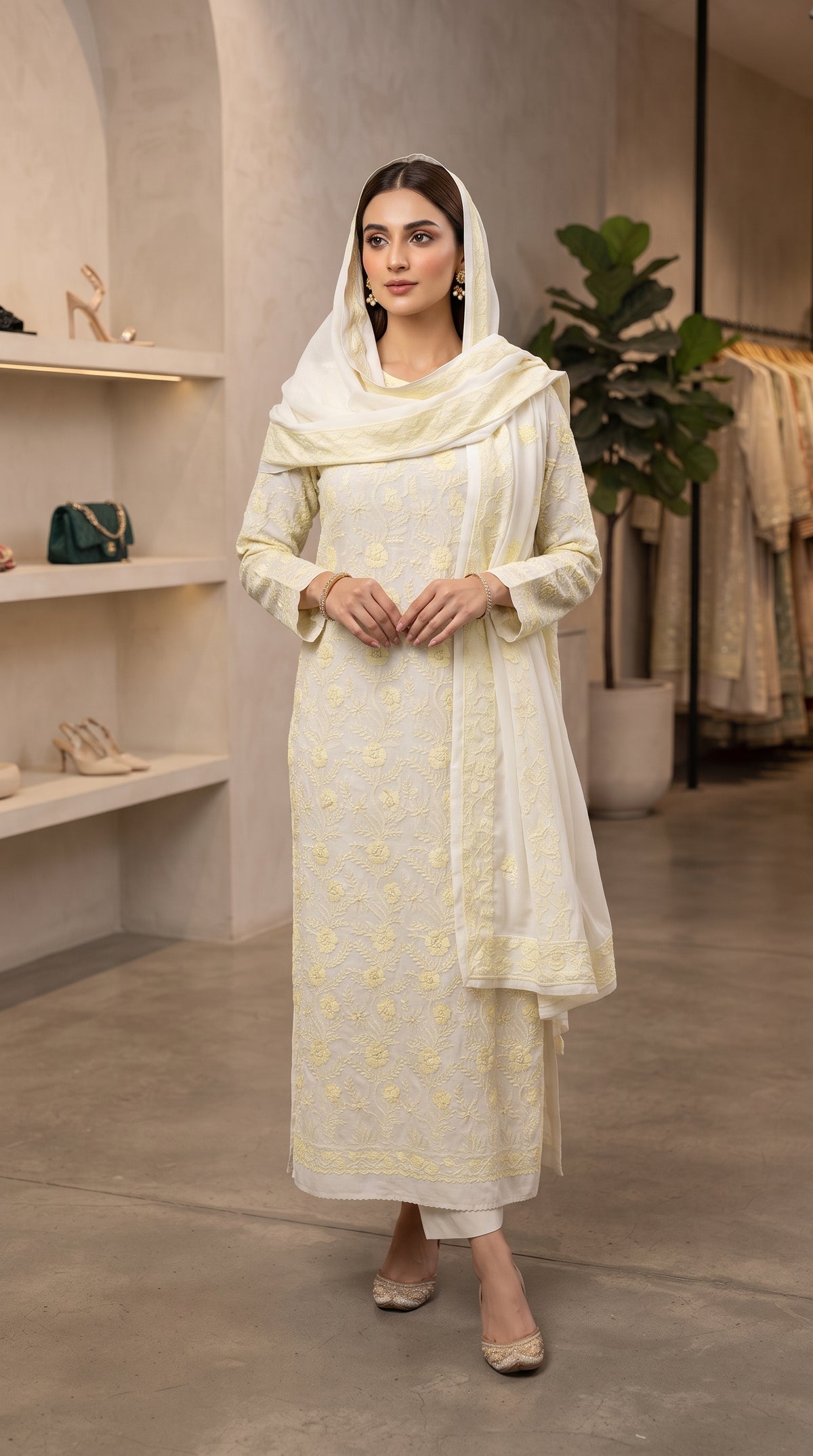 Handcrafted Kashmiri Embroidery & Shadow Work Kurta Dupatta Set
