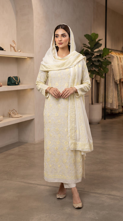 Handcrafted Kashmiri Embroidery & Shadow Work Kurta Dupatta Set
